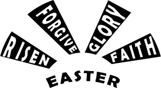 Black and White Easter Words in Rays