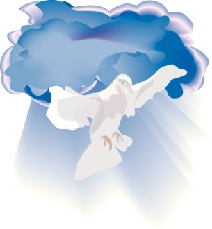 Dove with Rays in Blue Sky