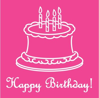 Pink Happy Birthday Script with Outlined Cake