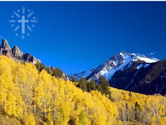 Yellow Aspen with Blue Sky and Cross