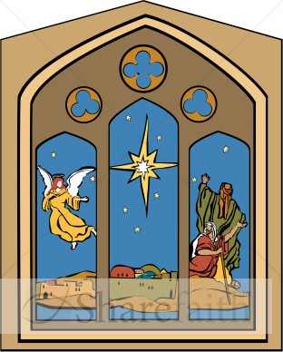 Nativity Window with Star, Angel and Shepherds
