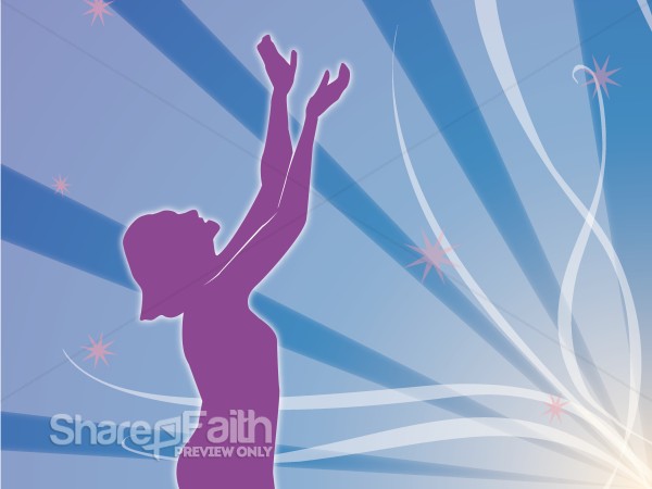 Woman in Purple Silhouette with Uplifted Hands