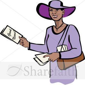 Christian Woman in Purple with Tracts