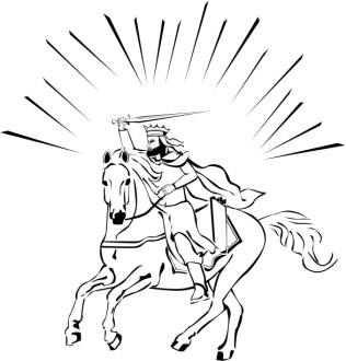 White Horse Rider in Black and White