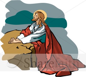 Jesus in Gethsemane with Red Robe