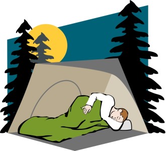 Camper in Tent and Sleeping Bag