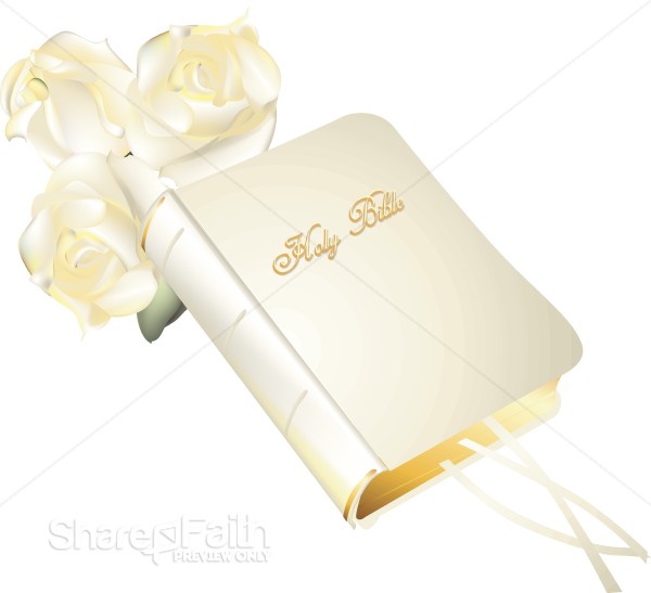 White Holy Bible and Roses Bible Clipart