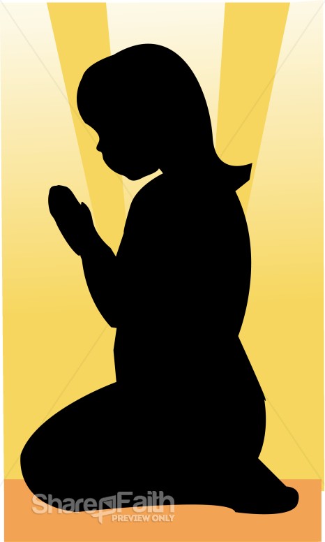 Kneeling and Praying Child with Rays