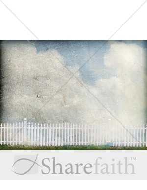 Sky with Clouds and White Picket Fence