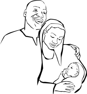 African American Holy Family Clipart Outlined