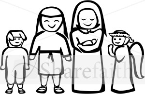 Black and White Nativity Play Clipart