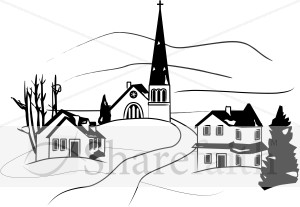 Little Town in Winter Clipart