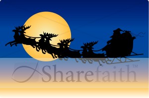 Santas Reindeer Over the Moon