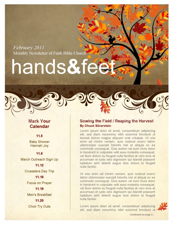 Tree In Autumn Church Newsletter Template Template Newsletter Templates