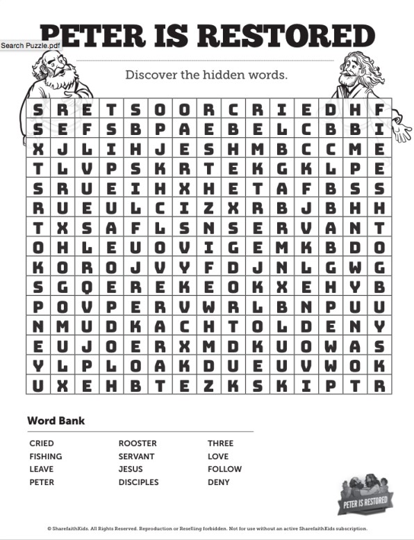 John 21 Peter Is Restored Bible Word Search Puzzle Thumbnail Showcase