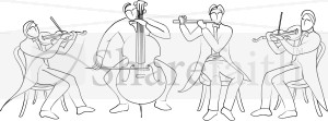 Quartet of Musicians Line Drawing
