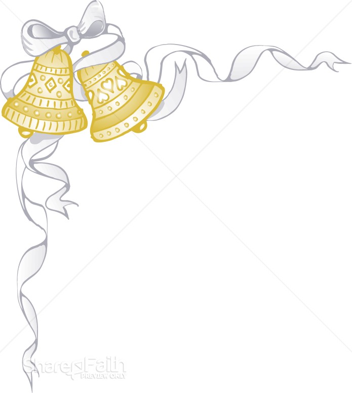 White Ribbon Wraps Around Golden Marriage Bells