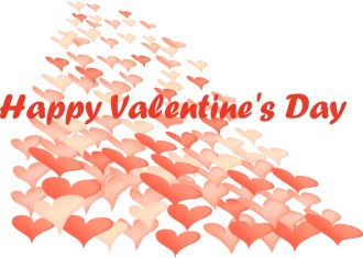 Happy Valentine's Day Over Field of Hearts