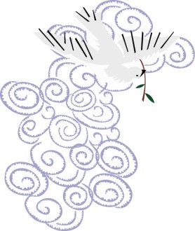 Dove with Olive Branch in Purple Clouds