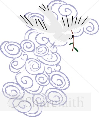Dove with Olive Branch in Purple Clouds