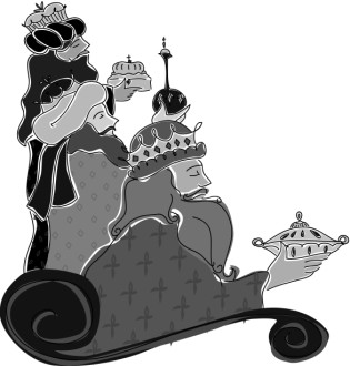 Grayscale Magi Bearing Gifts