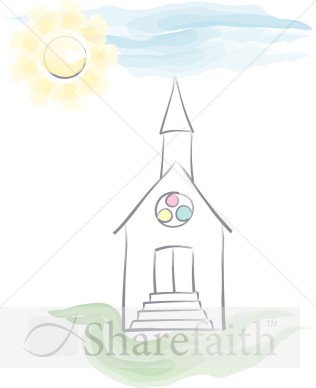 Watercolor Church and Sky
