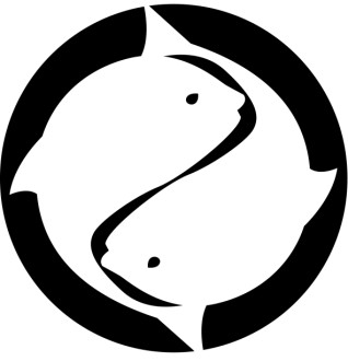 White on Black Circling Fish Symbol