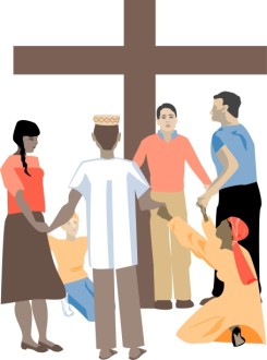 Congregation with Wooden Cross