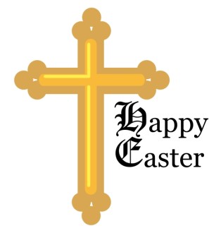 Calligraphic Happy Easter with Gold Cross