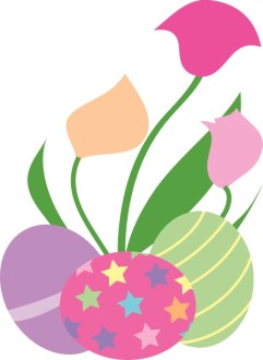 Spring Flowers and Colorful Easter Eggs