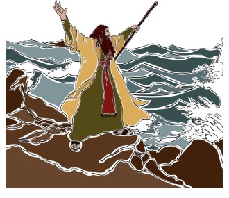 Moses In The Clouds With Biblical Scrolls 