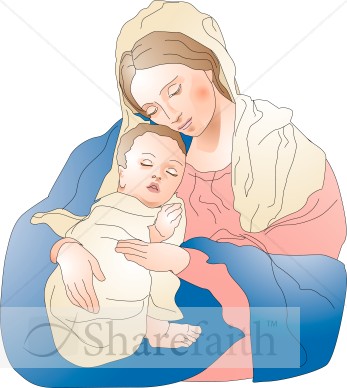 Baby Jesus Sleeps Peacefully in the Embrace of Mary