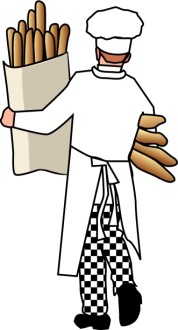 Baker with Bundles of Fresh Baguettes