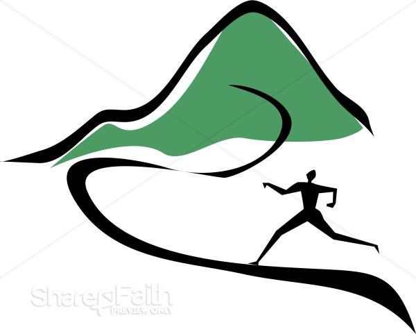 Figure Running Toward Mountain