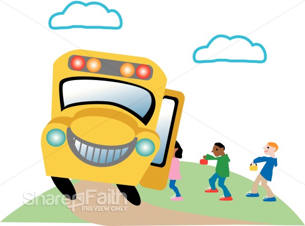 Happy Kids Getting on a Bus