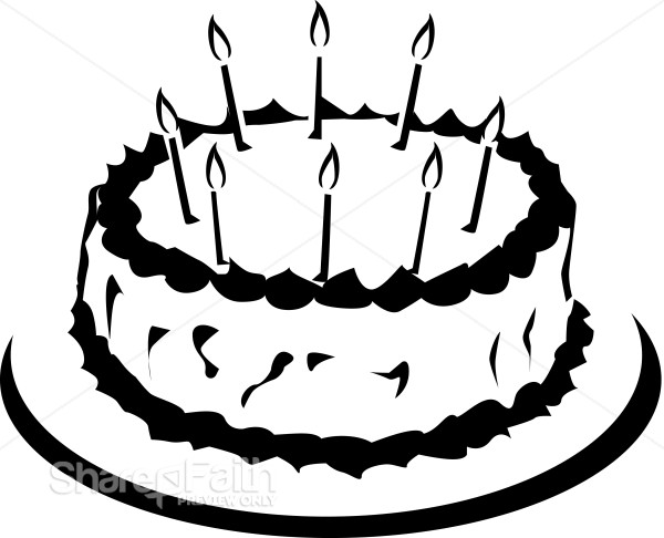 Simple Black and White Birthday Cake | Church Birthday Clipart