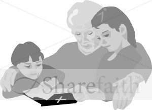 Kids and Grandmother with Bible