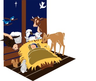 Manger Scene with Jesus and Animals