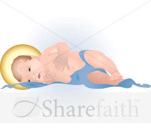 Baby Jesus Laying in Blue Blanket