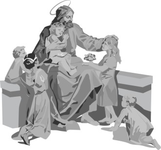 Jesus Teaching the Children in Black and White