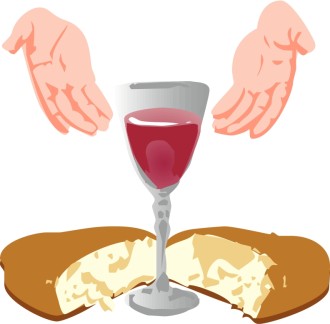Hands Open Toward Communion Elements
