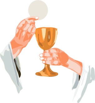 Hands Elevating Wafer for Communion