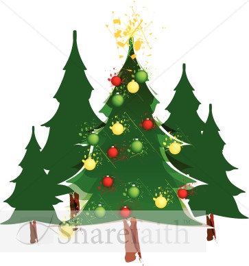 Decorated Christmas Tree in Forest