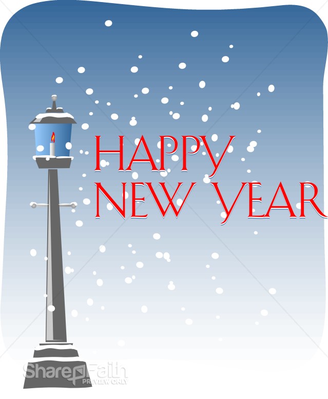 Red Happy New Year with Lamppost | Christian New Year Graphics