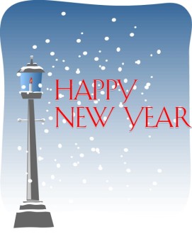 Red Happy New Year with Lamppost