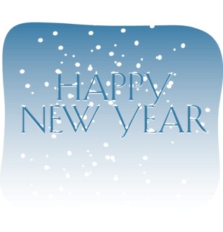Blue Happy New Year in Falling Snow