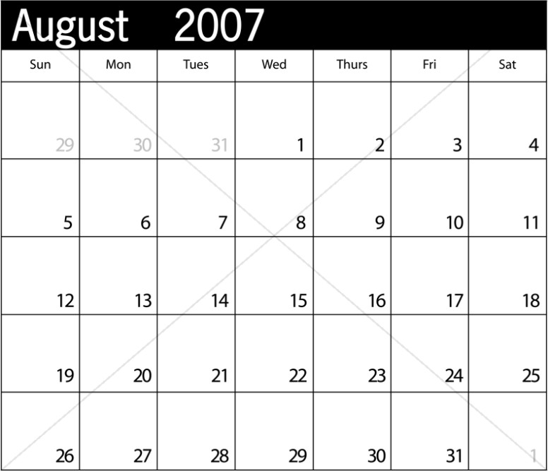 Simple Blank Calendar August 2007