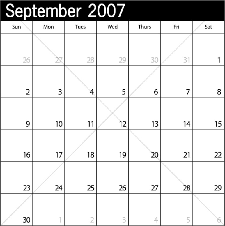 Simple Blank Calendar September 2007