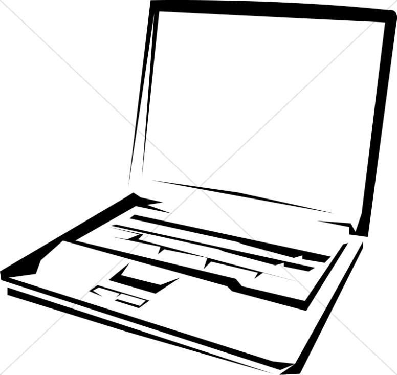 cartoon laptop black and white