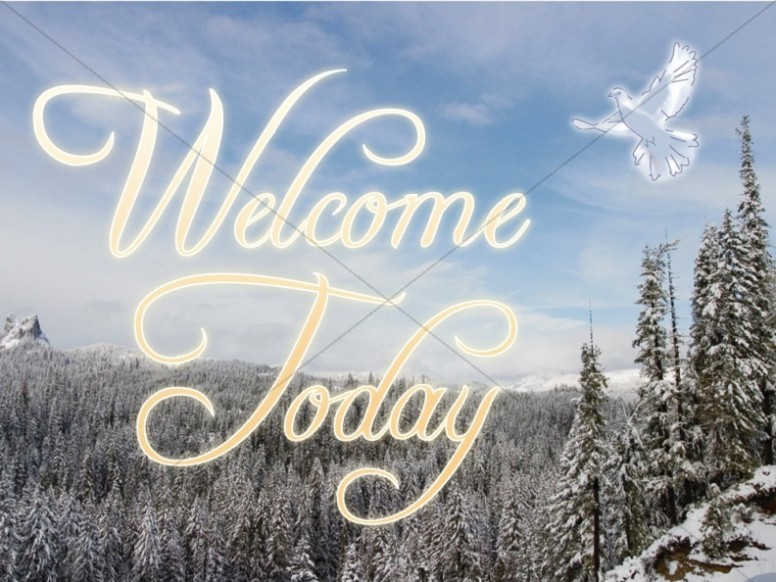 Snow on Trees with Welcome Message and Dove Thumbnail Showcase